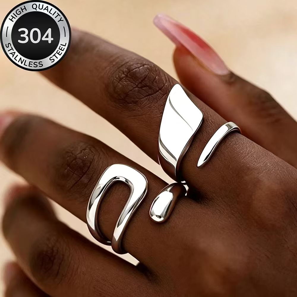 2pcs High-Quality Hypoallergenic Stainless Steel Stackable Rings